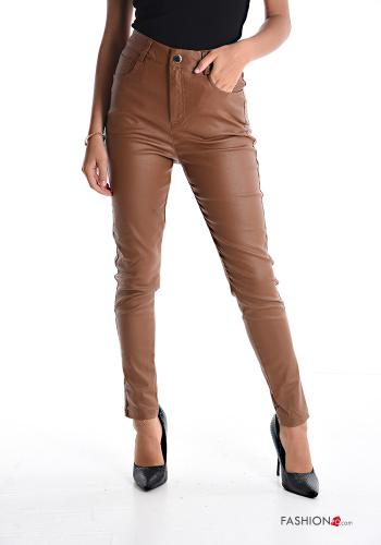 Kunstleder skinny hoher Taille Hose mit Taschen - ph 1
