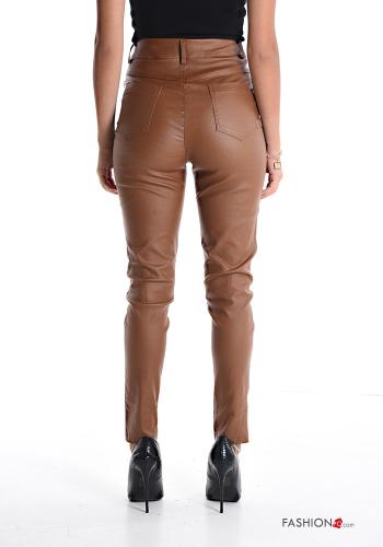 Kunstleder skinny hoher Taille Hose mit Taschen - ph 2