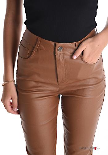 Kunstleder skinny hoher Taille Hose mit Taschen - ph 4