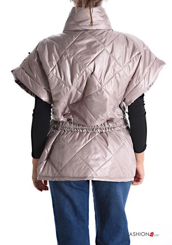 Piumino maniche corte trapuntato con cintura con borchie con zip con tasche - ph 2