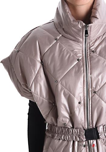 Piumino maniche corte trapuntato con cintura con borchie con zip con tasche - ph 4