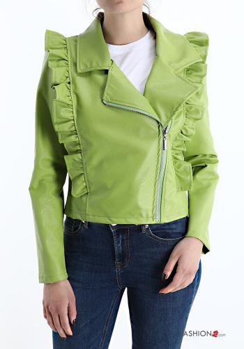Kunstleder Bikerjacke mit Volants mit Reißverschluss - ph 1