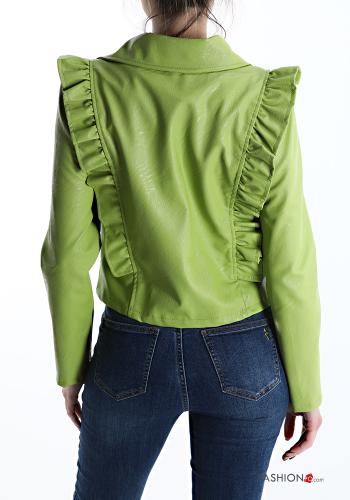 Kunstleder Bikerjacke mit Volants mit Reißverschluss - ph 2
