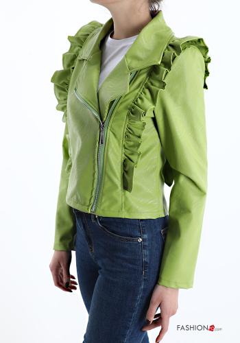 Kunstleder Bikerjacke mit Volants mit Reißverschluss - ph 3