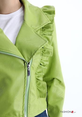 Kunstleder Bikerjacke mit Volants mit Reißverschluss - ph 4