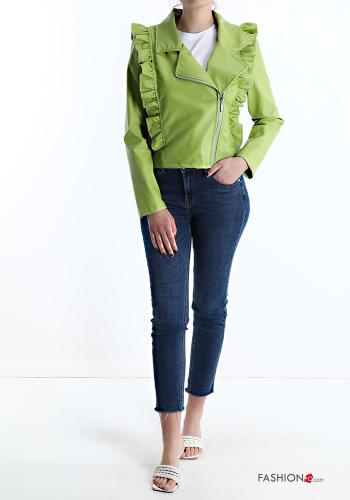 Kunstleder Bikerjacke mit Volants mit Reißverschluss - ph 5