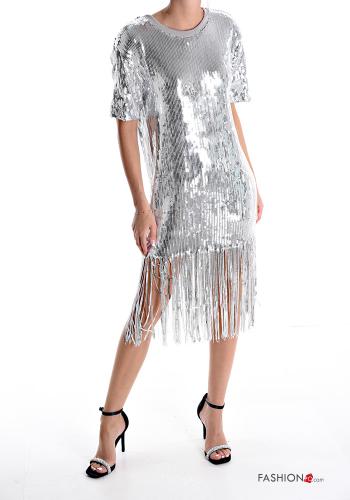Abito in Cotone maniche corte con paillettes con frange - ph 1