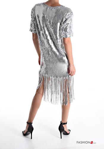 Abito in Cotone maniche corte con paillettes con frange - ph 2