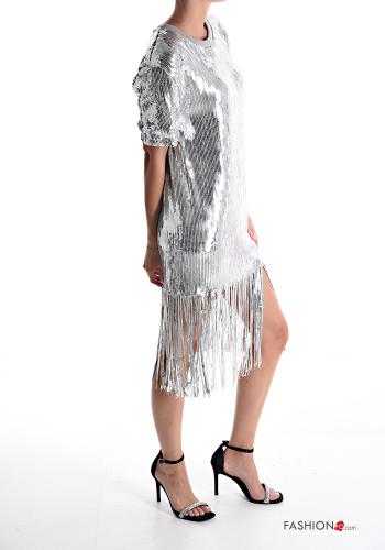 Abito in Cotone maniche corte con paillettes con frange - ph 3