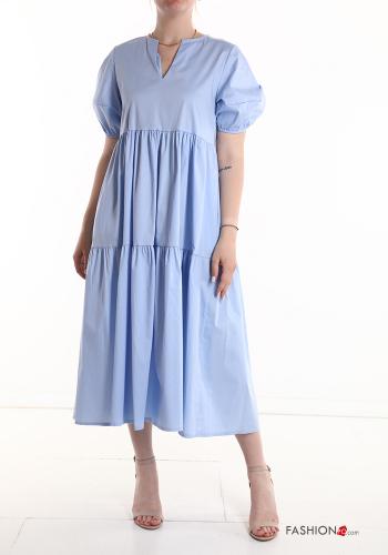 Robe en Coton manches bouffantes longue à volants à col en V - ph 1