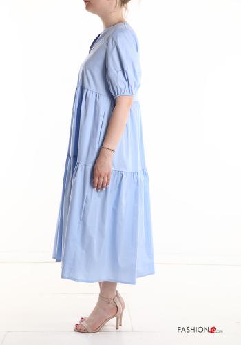 Robe en Coton manches bouffantes longue à volants à col en V - ph 3