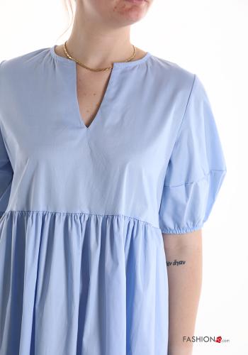 Robe en Coton manches bouffantes longue à volants à col en V - ph 4