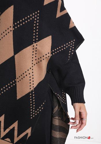 Poncho in Cotone maniche corte Fantasia geometrica con frange - ph 5