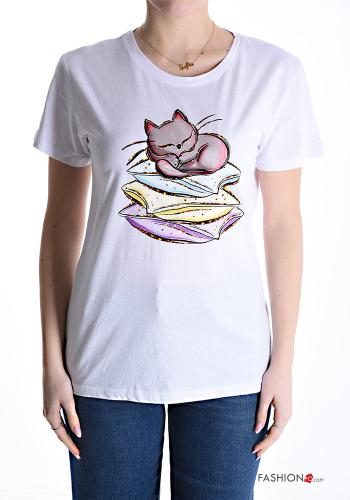 T-shirt de Algodón manga corta cuello redondo Diseño impreso