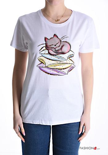 Bedrucktes kurze ärmel u-boot ausschnitt T-shirt aus Baumwolle - ph 1