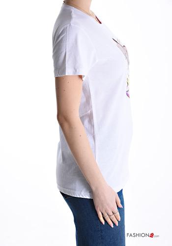 Bedrucktes kurze ärmel u-boot ausschnitt T-shirt aus Baumwolle - ph 3