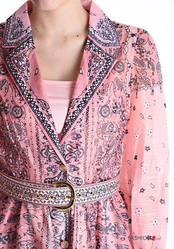 Mix Muster lange ärmel mit kragen Kleid aus Baumwolle mit Gürtel mit Futter mit Knöpfen - ph 4