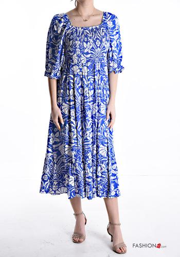 Robe en Coton manches bouffantes ajustable manches courtes à Imprimé Floral avec noeud avec élastique à volants - ph 1
