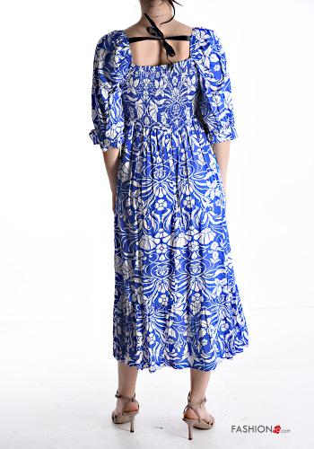 Robe en Coton manches bouffantes ajustable manches courtes à Imprimé Floral avec noeud avec élastique à volants - ph 2