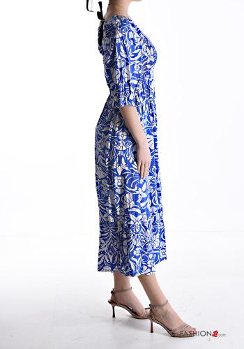 Robe en Coton manches bouffantes ajustable manches courtes à Imprimé Floral avec noeud avec élastique à volants - ph 3