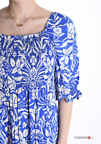 Robe en Coton manches bouffantes ajustable manches courtes à Imprimé Floral avec noeud avec élastique à volants - ph 4