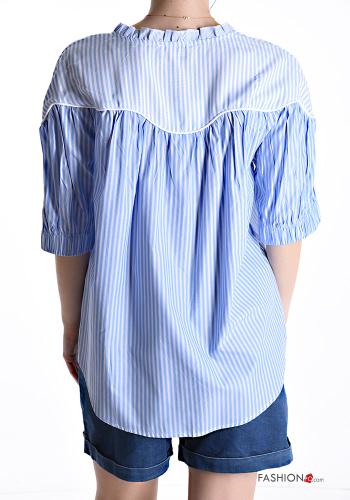 Chemise en Coton manches courtes col rond Imprimé à rayures à boutons - ph 2