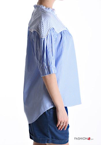 Chemise en Coton manches courtes col rond Imprimé à rayures à boutons - ph 3