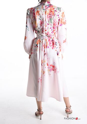 Floral long sleeve Linen Dress with belt with buttons - ph 2