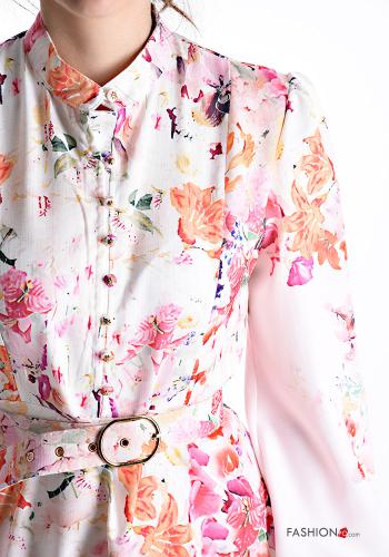 Floral long sleeve Linen Dress with belt with buttons - ph 4