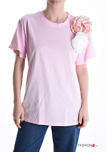 T-shirt in Cotone girocollo raso maniche corte con strass - ph 1