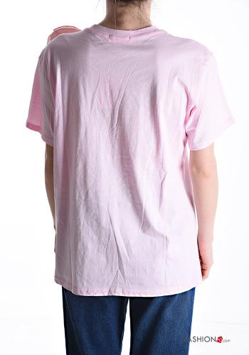 T-shirt in Cotone girocollo raso maniche corte con strass - ph 2