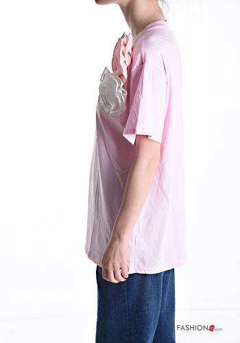 T-shirt in Cotone girocollo raso maniche corte con strass - ph 3