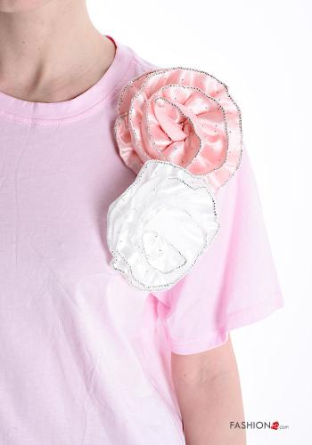 T-shirt in Cotone girocollo raso maniche corte con strass - ph 4
