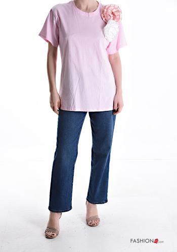 T-shirt in Cotone girocollo raso maniche corte con strass - ph 5