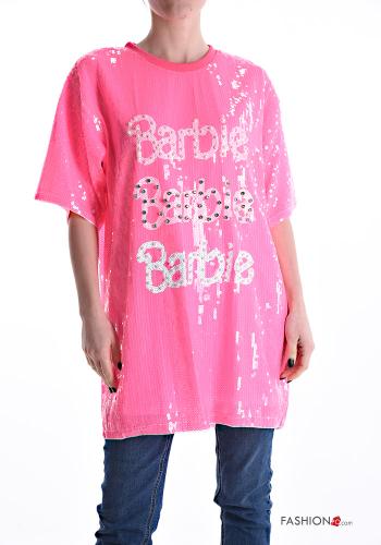 T-shirt maniche corte girocollo Fantasia scritta con paillettes - ph 1