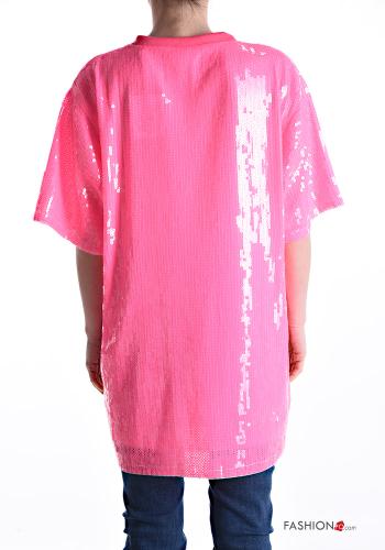 T-shirt maniche corte girocollo Fantasia scritta con paillettes - ph 2
