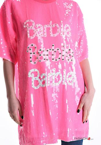 T-shirt maniche corte girocollo Fantasia scritta con paillettes - ph 4