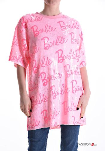 Bedrucktes kurze ärmel u-boot ausschnitt T-shirt mit Pailletten - ph 1