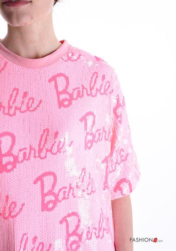 Bedrucktes kurze ärmel u-boot ausschnitt T-shirt mit Pailletten - ph 4