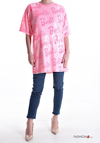 Bedrucktes kurze ärmel u-boot ausschnitt T-shirt mit Pailletten - ph 5