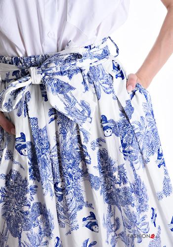 Gonna in Cotone a ruota midi con tasche con cintura in stoffa - ph 4