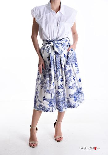 Gonna in Cotone a ruota midi con tasche con cintura in stoffa - ph 5