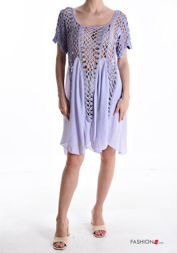 Vestido playero de Algodón manga corta por la rodilla de rejilla espalda descubierta Patrón bordado - ph 1