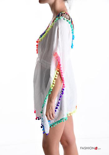Embroidered short sleeve mini Cotton Cover up with v-neck - ph 3