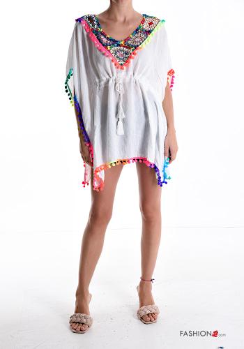 Embroidered short sleeve mini Cotton Cover up with v-neck - ph 5