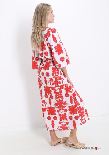 Kleid aus Baumwolle  mit Schleife V-Ausschnitt Abstrakte Muster - ph 3