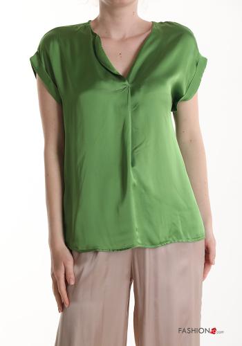 Blusa satén manga corta con cuello en v - ph 1