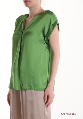 Blusa satén manga corta con cuello en v - ph 3
