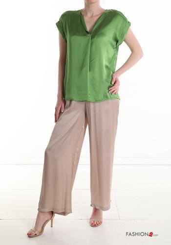 Blusa satén manga corta con cuello en v - ph 5