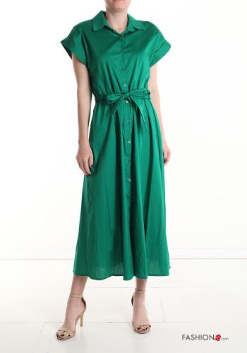 Robe chemise en Coton manches courtes longue avec ceinture en tissu - ph 1